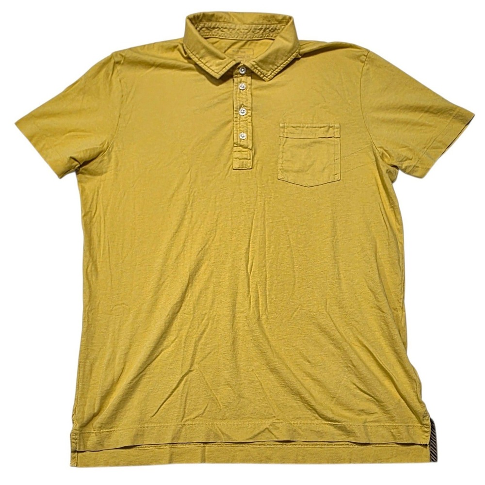 Billy Reid Garment Dye Polo Shirt Mens Medium Yellow Organic Cotton Short Sleeve